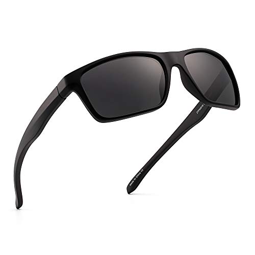 JIM HALO Polarizadas Deportivas Gafas de Sol de Espejo Wrap Alrededor Conducir Pescar Hombre Mujer(Negro/Gris Espejo)