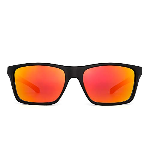 JIM HALO Polarizadas Deportivas Gafas de Sol de Espejo Wrap Alrededor Conducir Pescar Hombre Mujer(Negro/Naranja Espejo)