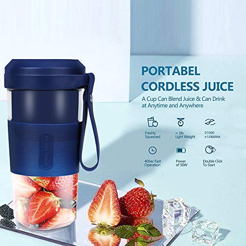 JIN GUI Exprimidor licuadora portátil, USB Recargable 350Ml Batido licuadora Exprimidor Un Interruptor Llave 21000 RPM Pulpa Alta Velocidad Más Delicado, para el hogar Oficina de Viajes al Aire Libre