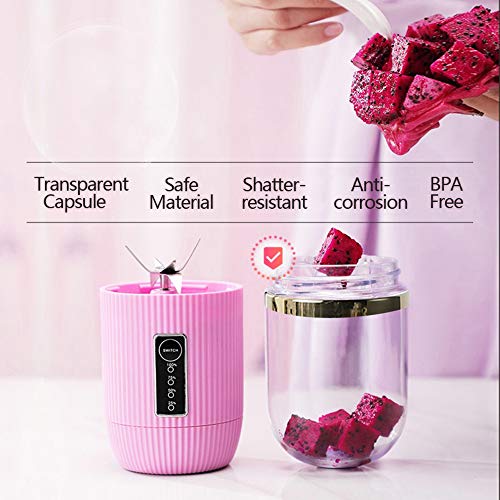 JIN GUI Licuadora portátil, trituradora de inmersión USB de 350 ml, Mini exprimidor, Pantalla Inteligente, extraíble, Limpio, Grueso, Delicado, Carga de Emergencia, para Batidos, Batidos, Frutas