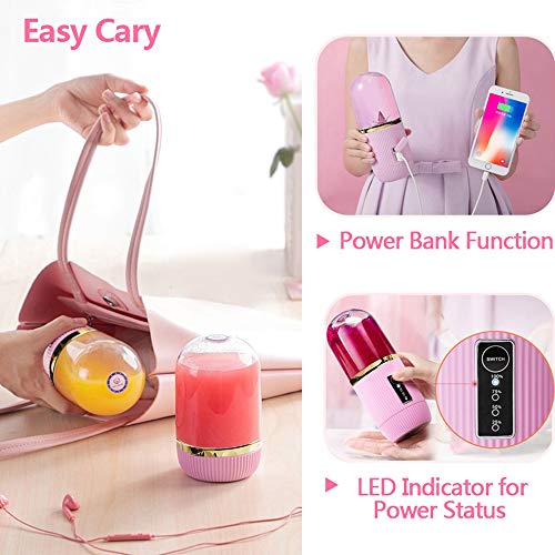 JIN GUI Licuadora portátil, trituradora de inmersión USB de 350 ml, Mini exprimidor, Pantalla Inteligente, extraíble, Limpio, Grueso, Delicado, Carga de Emergencia, para Batidos, Batidos, Frutas