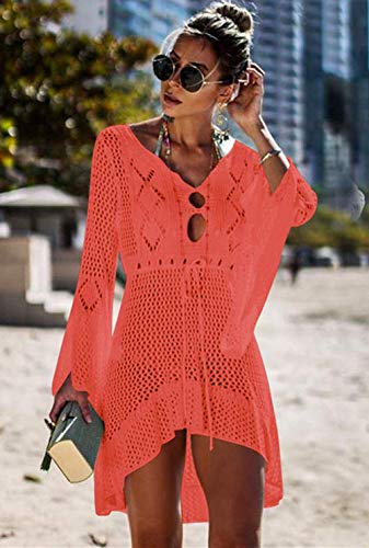 Jinsha Vestido de Playa - Mujer Pareos y Camisola de Playa Sexy Hueco Traje de Baño Punto Bikini Cover up (Orange)