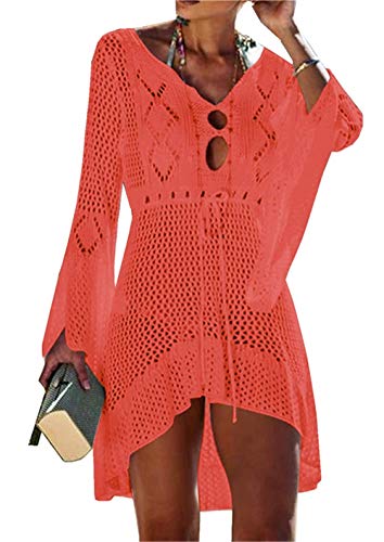 Jinsha Vestido de Playa - Mujer Pareos y Camisola de Playa Sexy Hueco Traje de Baño Punto Bikini Cover up (Orange)