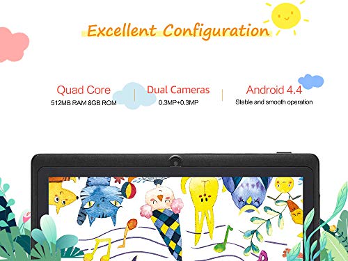 JINYJIA 7" Tablet PC, Google Android Tablet con Funda de Silicona Translúcida, Quad Core, Cámaras Duales, WiFi, Bluetooth, Negro