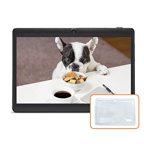 JINYJIA 7" Tablet PC, Google Android Tablet con Funda de Silicona Translúcida, Quad Core, Cámaras Duales, WiFi, Bluetooth, Negro