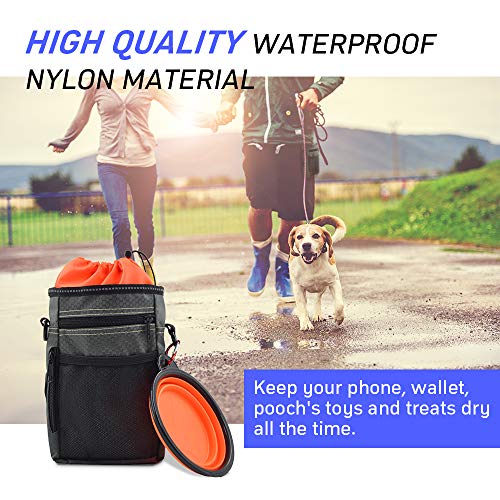 JINYJIA Bolsas de Golosinas para Perros, Bolsa Premios Perro Resistente al Agua con Tazón Plegable y Cinturón Ajustable, con Dispensador de Bolsa Caca Incorporada, Gris Oscuro