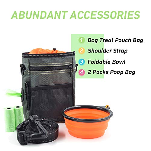 JINYJIA Bolsas de Golosinas para Perros, Bolsa Premios Perro Resistente al Agua con Tazón Plegable y Cinturón Ajustable, con Dispensador de Bolsa Caca Incorporada, Gris Oscuro