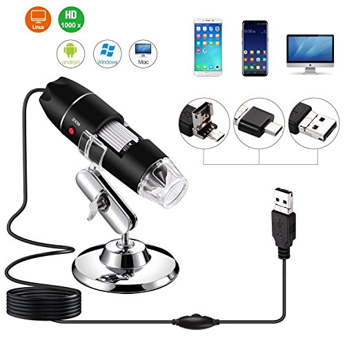 Jiusion 40 A 1000 x endoscopio, 8 LED USB 2.0 Digital Microscopio, Mini cámara con OTG adaptador y metal soporte, compatible con Mac Window 7 8 10 Android Linux