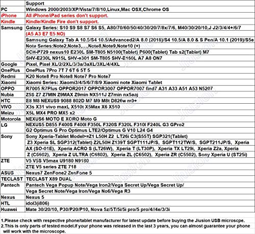 Jiusion 40 A 1000 x endoscopio, 8 LED USB 2.0 Digital Microscopio, Mini cámara con OTG adaptador y metal soporte, compatible con Mac Window 7 8 10 Android Linux