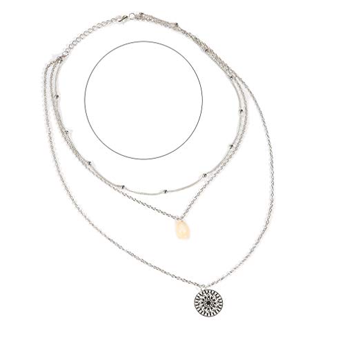 Jixing - Gargantilla de varias capas con colgante multicapa y larga de aleación