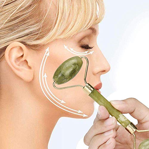 Jiyoujianzhu - Rodillo de masaje facial portátil antienvejecimiento con doble cabezal de piedra masajeador facial para adelgazar la cara, masajear la cara, cuello, rodillo de belleza