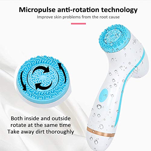 JJIIEE Cepillo de Limpieza Facial eléctrico sónico con 3 Cabezales de Cepillo Diferentes, Dispositivo de Limpieza Facial Impermeable de Carga inalámbrica para exfoliación y Masaje,Blue