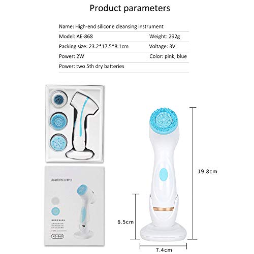 JJIIEE Cepillo de Limpieza Facial eléctrico sónico con 3 Cabezales de Cepillo Diferentes, Dispositivo de Limpieza Facial Impermeable de Carga inalámbrica para exfoliación y Masaje,Blue