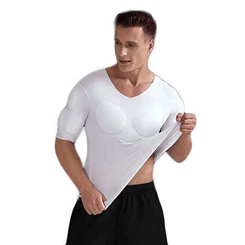 JJZXPJ Hombres Fajas Adelgaza la Talladora del Cuerpo del Falso Camiseta del músculo de engorde Aumentar los músculos Invisible Simulación Training (Color: Blanco, Tamaño: XL)