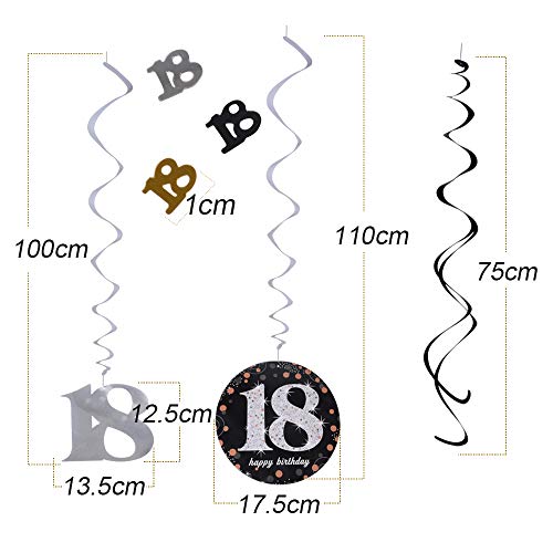 JNCH Decoracion 18 Cumpleaños Adorno Espiral Decoración Colgante + Confeti Mesa 18 Cumpleaños para 18 Años Decoraciones Fiesta de Cumpleaños