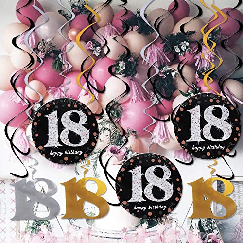 JNCH Decoracion 18 Cumpleaños Adorno Espiral Decoración Colgante + Confeti Mesa 18 Cumpleaños para 18 Años Decoraciones Fiesta de Cumpleaños