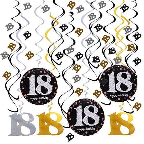 JNCH Decoracion 18 Cumpleaños Adorno Espiral Decoración Colgante + Confeti Mesa 18 Cumpleaños para 18 Años Decoraciones Fiesta de Cumpleaños