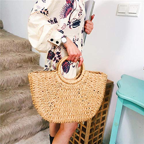 JNML Women Straw Beach Bags Female Shopping Weaving Tote Bag Handmade Women Handbag Half Moon Bag For,Khaki Handbag