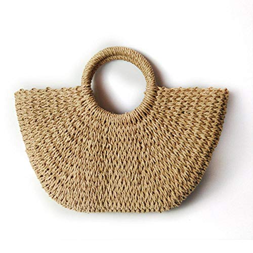 JNML Women Straw Beach Bags Female Shopping Weaving Tote Bag Handmade Women Handbag Half Moon Bag For,Khaki Handbag