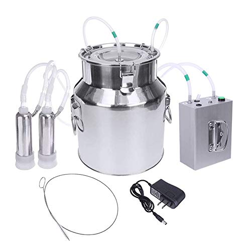 Jnzr 14L de ordeño automático, eléctrico portátil de Acero Inoxidable Barril Leche Impulso de Vaciado ovejas Cabra, Vaca de ordeño Kit con 2 Pezoneras y Cepillo de Limpieza,For Cow