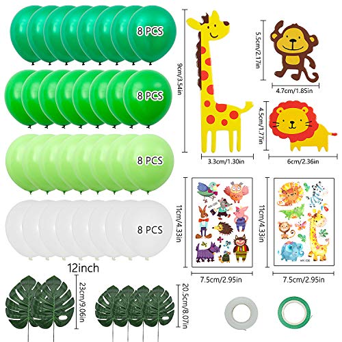 Joeyer 54 PCS Selva Fiesta de Cumpleaños Decoracion, Globo de Aluminio Safari Bosque Animal Cumpleaños Globos con Hojas para Niño Cumpleaños Baby Shower Decoración