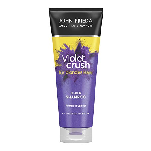 John Frieda Violet Crush – Champú antiamarilleamiento – también contra tonos naranjas, con pigmentos violetas, 250 ml