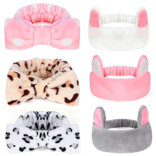 Joinfun Diadema Maquillaje, 6 Paquetes Diademas con lazo para mujeres Chica Rayas Elástico Coral Bandas para el cabello Maquillaje de felpa Lavado de cara Ducha Diadema