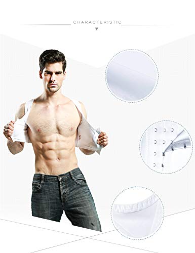 Jolie Ocultar ginecomastia Chaleco de Compresion Camisa de compresión de Pecho Hide Man Moobs Carpetas de Pecho Corto Camisetas sin Mangas,White,L