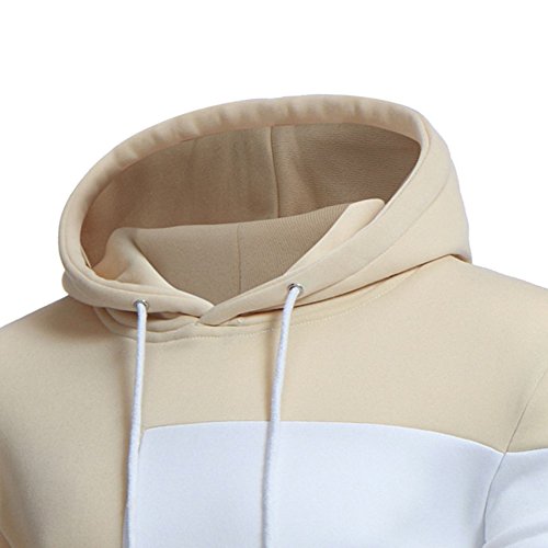 JOLIME Moda Sudadera con Capucha Asimétrico Rayas Hoodie Casual Deporte Outwear para Hombre Beige L