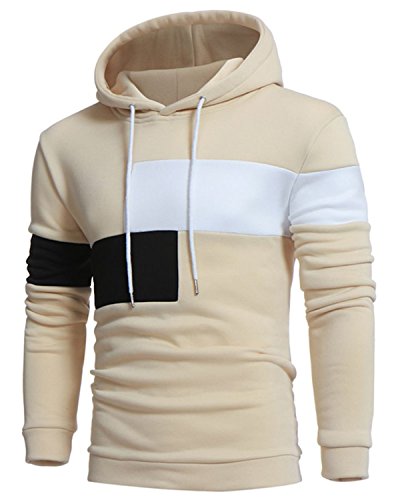 JOLIME Moda Sudadera con Capucha Asimétrico Rayas Hoodie Casual Deporte Outwear para Hombre Beige L