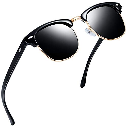 Joopin Gafas de sol Polarizadas Clásico Medio Marco para Hombre, Retro Semi Rimless Gafas de sol para Mujer (Paquete simple negro)