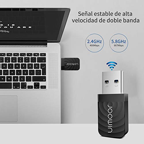 JOOWIN WiFi Adaptador USB,wifi usb 1300Mbps WiFi Antena USB 3.0 Dual Band 2.4GHz/5GHz Mini WiFi Dongle Adaptador Soporta Windows 7/8/8.1/10 / Mac OS 10.7-10.12 / Mac OSX, para PC Desktop Laptop Tablet