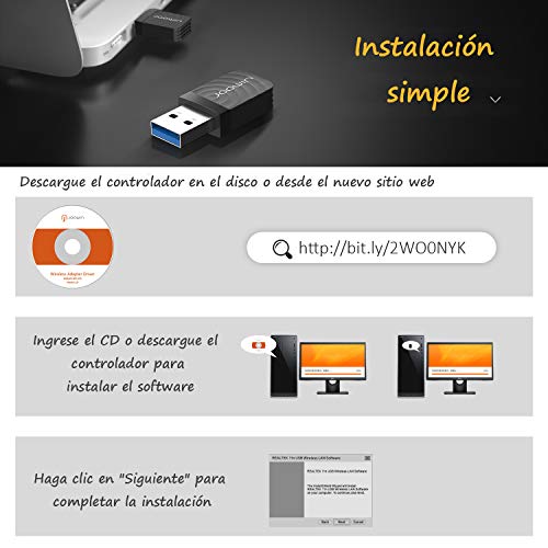 JOOWIN WiFi Adaptador USB,wifi usb 1300Mbps WiFi Antena USB 3.0 Dual Band 2.4GHz/5GHz Mini WiFi Dongle Adaptador Soporta Windows 7/8/8.1/10 / Mac OS 10.7-10.12 / Mac OSX, para PC Desktop Laptop Tablet