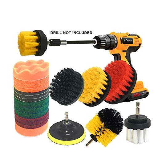 JOQINEER Juego de Accesorios para Cepillo de perforación de 22 Piezas, Kit de Cepillo de Taladro de fregado eléctrico, Kit de Limpieza de Almohadillas de fregado para selladores de Azulejos, bañera