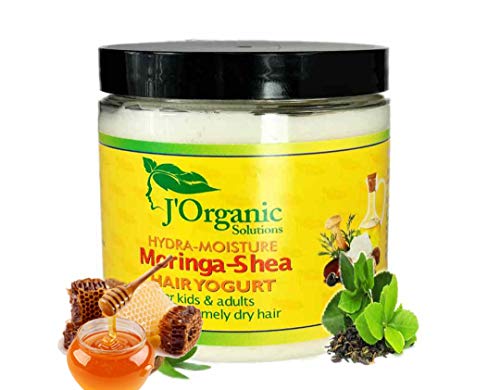 J'Organic Solutions (hecho a mano) Hidra-Moisture Day Moringa-Shea yogur para el cabello para niños y adultos con cabello extremadamente seco