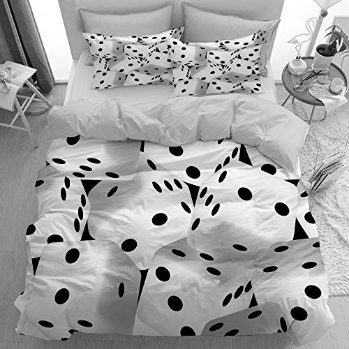 JOSENI Large Dados en Blanco y Negro 3D Microfibra Funda de Nórdico y Fundas de Almohada (Cama 150 x 200cm + Almohada 63X63cm)