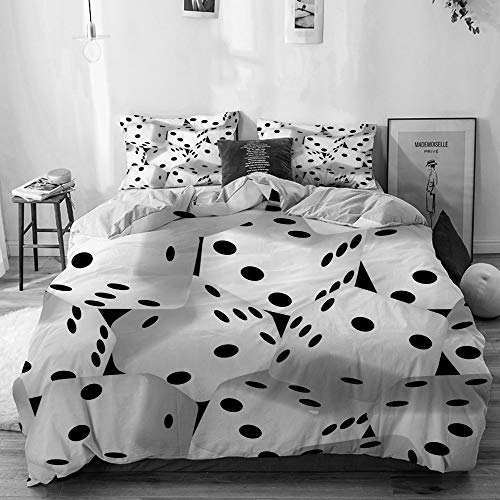 JOSENI Large Dados en Blanco y Negro 3D Microfibra Funda de Nórdico y Fundas de Almohada (Cama 150 x 200cm + Almohada 63X63cm)