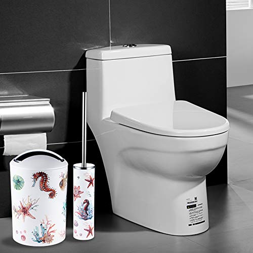 JOTOM Juego de Accesorios de Baño 6 Piezas, Cubo de Basura, Jabonera, Dispensador de jabón, Vaso, Vaso para Cepillo de Dientes y escobilla (Caballo de Mar)