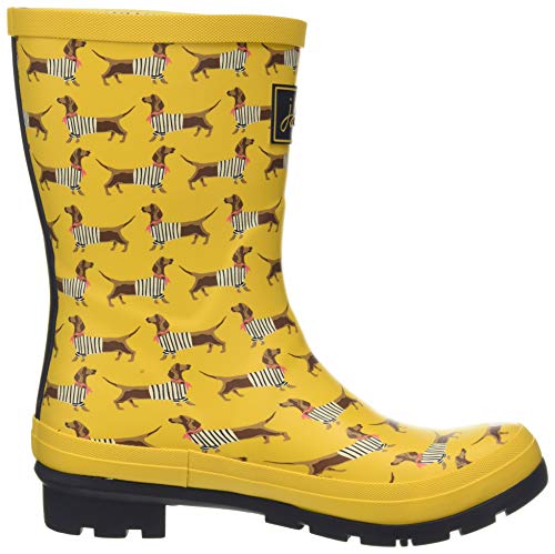 Joules Molly Welly, Botas de Lluvia para Mujer, Perro Salchicha Amarilla, 39 EU