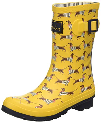 Joules Molly Welly, Botas de Lluvia para Mujer, Perro Salchicha Amarilla, 39 EU