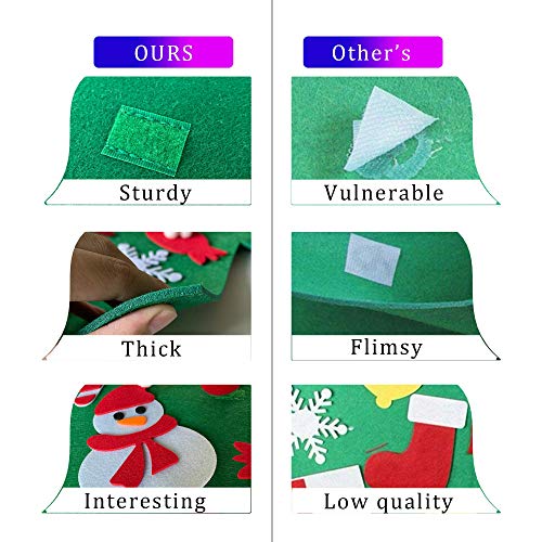 JoyCube Árbol de Navidad de Fieltro para niños, 3.11ft DIY árbol de Navidad de Pared fijó con 50 Luces LED 26 Piezas Adornos, Cuerda Colgante decoración del árbol de Navidad Desmontable【A】 95x70cm