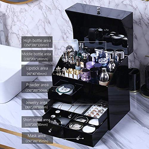 Joyería de la joyería mujeres de la caja regalo de cumpleaños casado almacenamiento de cosmética organizador del cajón de joyas caja de caja de los maleta fácil de llevar Color: Negro, Tamaño: Un tama
