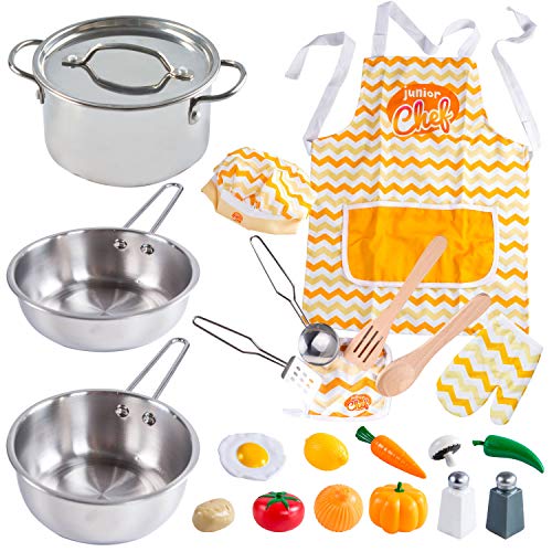 JOYIN Juguetes de Cocina Acero Inoxidable 22 Piezas Set Utensilios de Cocina Culinario Mini Cocina de Juguete Incluye Múltiples Accesorios para Niños