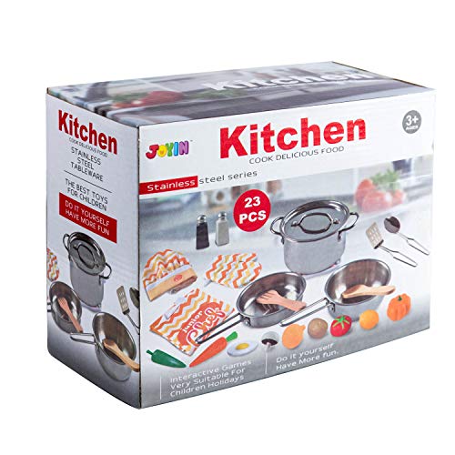 JOYIN Juguetes de Cocina Acero Inoxidable 22 Piezas Set Utensilios de Cocina Culinario Mini Cocina de Juguete Incluye Múltiples Accesorios para Niños