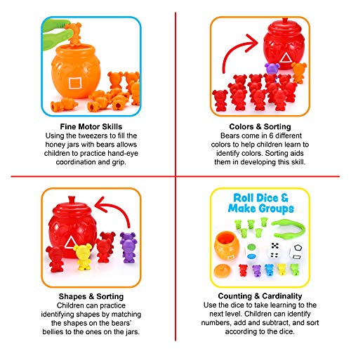 JOYIN Play-Act Infantil Juguetes Montessori 72pcs Osos Colores y 6 Latas de Abeja Juguetes Educativos