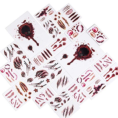 Joyjoz 170× Halloween Tatuajes Temporales de niña, niño, mujer, hombre, Pegatinas de Cara Sangre Falsa para Decoraciones de Carnaval Fiesta Cosplay