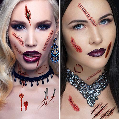 Joyjoz 170× Halloween Tatuajes Temporales de niña, niño, mujer, hombre, Pegatinas de Cara Sangre Falsa para Decoraciones de Carnaval Fiesta Cosplay