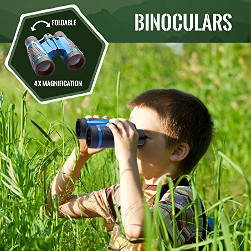 Joyjoz Kit de Exploración al Aire Libre para Niños 12Pcs, Educativos de Ciencias Juguetes de Regalo para Niños, Insectos con Envases, Binoculares, Redes de Mariposa, Lupa, Linterna, Silbato