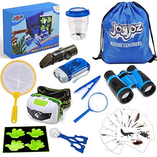 Joyjoz Kit de Exploración al Aire Libre para Niños 12Pcs, Educativos de Ciencias Juguetes de Regalo para Niños, Insectos con Envases, Binoculares, Redes de Mariposa, Lupa, Linterna, Silbato