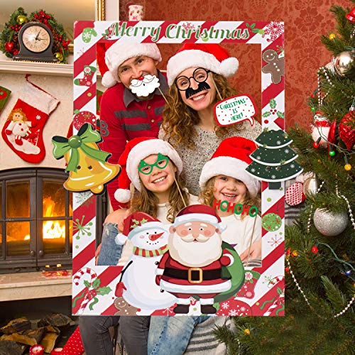 Joyjoz Navidad Photocall con marco de fotos, Selfie Photocall Juegos de Navidad para favores de fiesta, Decoraciones de telón de fondo de fotos Holiday Photo Booth Props Marco Instagram Photocall